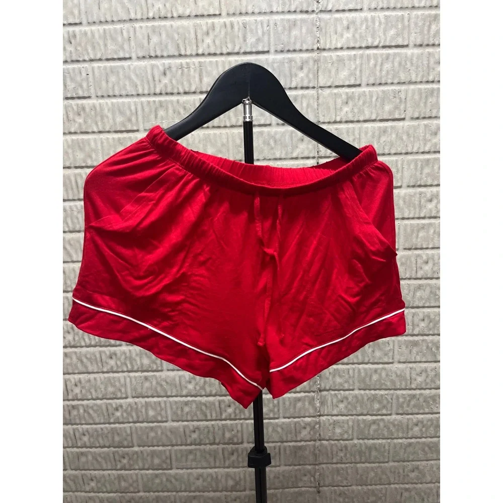 Auden Cloud Knit Pajama Set Red Short Sleeve Button Down Shorts Small NEW